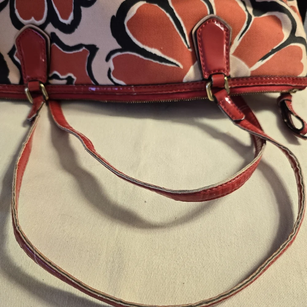 Coach Red Orange Floral Tote_8